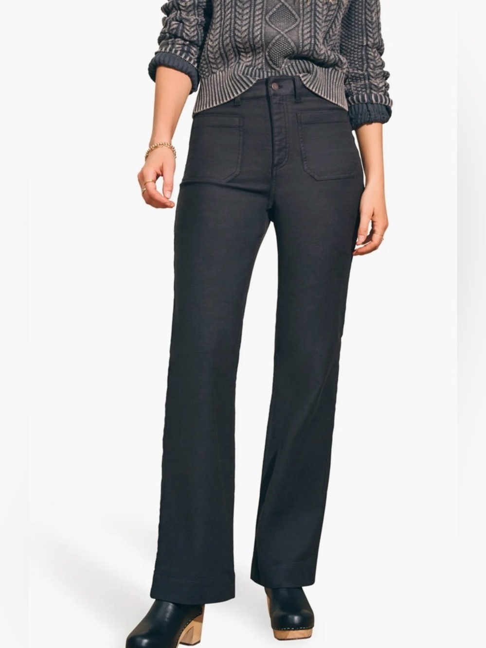 FAHERTY Stretch Terry Patch Pocket Pant Slim flare leg Grey Sz 27 NWOT